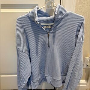 Abercrombie Lounge Cozy Sky Blue Ribbed Zip-Up